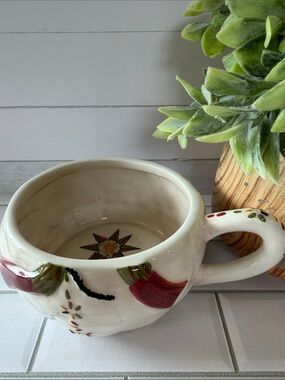 Tracy Ceramic Decorative Bowl Mug in Cream with Red and Green Accents